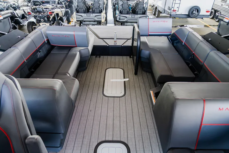 Slide: The Image of 2023 Manitou 22 EXPLORE BENCH interior with spacious seating and modern design. - 4