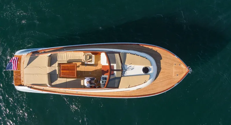 Slide: The Image of Aerial view of 2023 Vento V40 Retro Classic Open boat on water. - 5