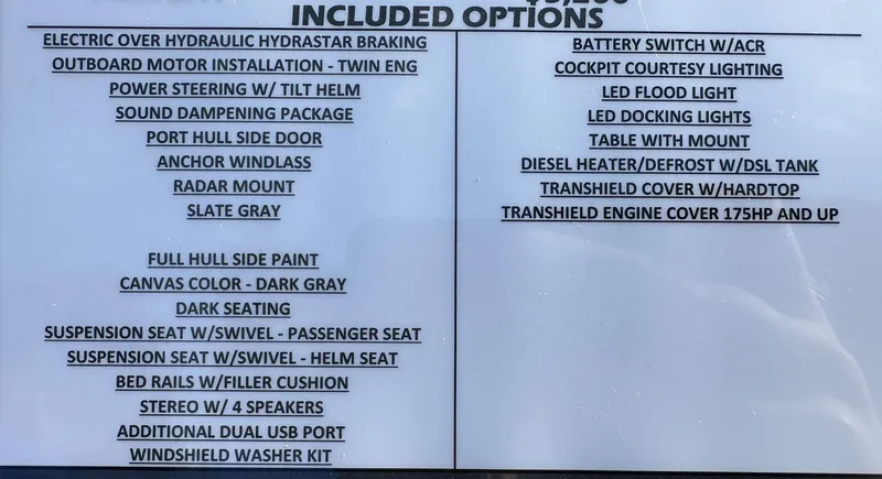Slide: The Image of 2024 Spartan 260 Maximus Pro XL included options list with various features and upgrades. - 26