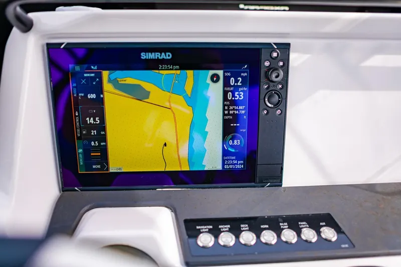 Slide: The Image of Simrad navigation display on 2022 Axopar 22 Spyder x Jobe Revolve boat. - 14