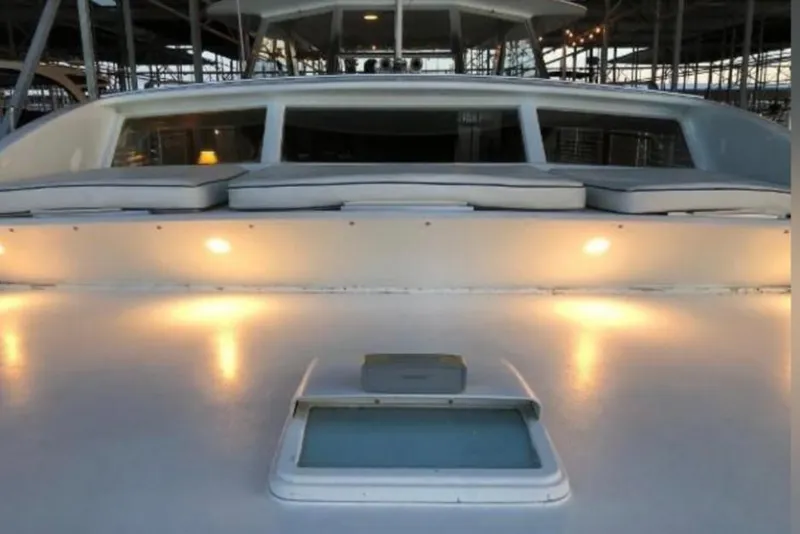 Slide: The Image of 1969 Chris-Craft 46 Roamer yacht deck with lights and windows. - 33