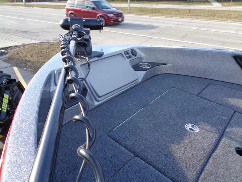 Slide: The Image of 2024 Ranger 1850 Reata boat deck with mounted equipment. - 14