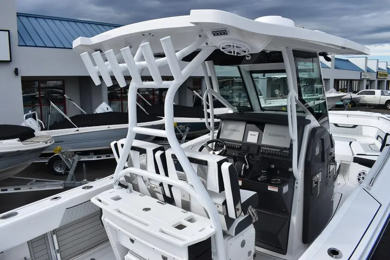 Slide: The Image of 2024 Blackfin 272CC center console boat with advanced navigation system. - 10