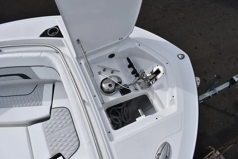 Slide: The Image of 2024 Blackfin 272CC boat anchor storage compartment. - 25