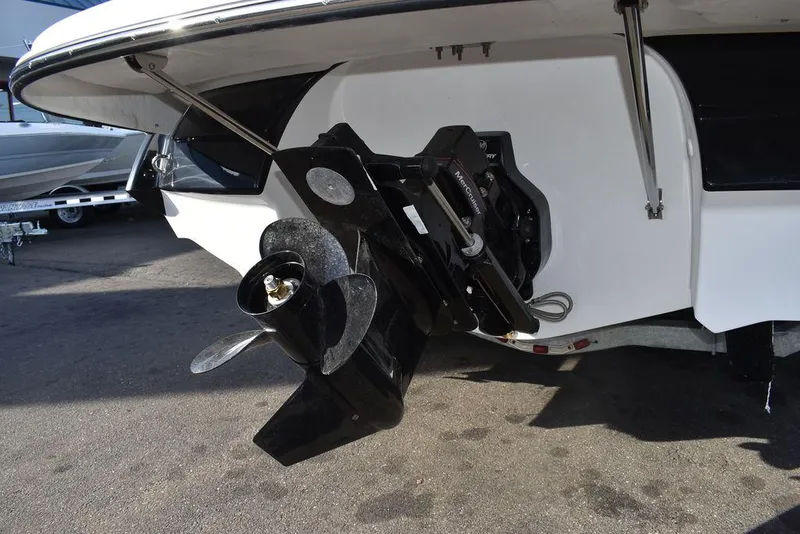 Slide: The Image of Close-up of the 2024 Monterey 224FS boat's stern drive and propeller. - 23