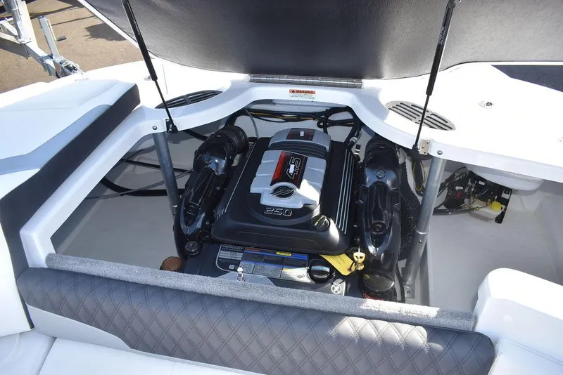 Slide: The Image of 2024 Monterey 224FS boat engine compartment with open hatch. - 33