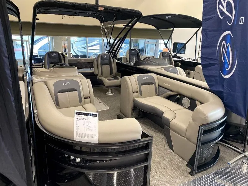 The Image of 2024 Barletta Corsa Ultra-Lounge 23UCA pontoon boat with luxurious seating and modern design. - 1