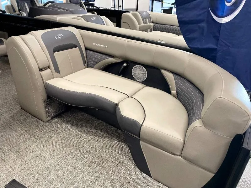 Slide: The Image of 2024 Barletta Corsa Ultra-Lounge 23UCA interior seating with premium upholstery. - 8