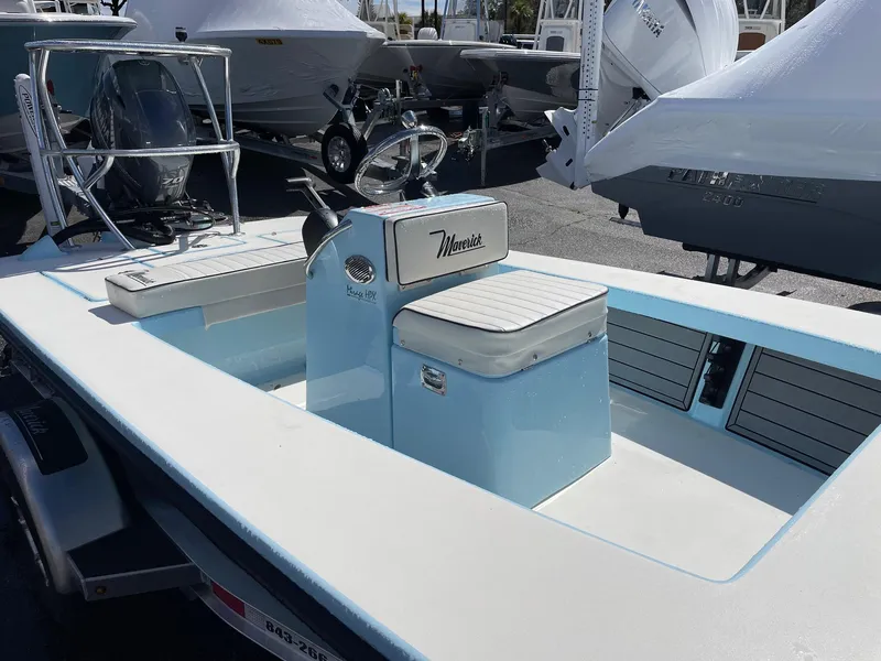 Slide: The Image of 2024 Maverick 17 HPX-V boat with Yamaha outboard motor, rear view. - 7