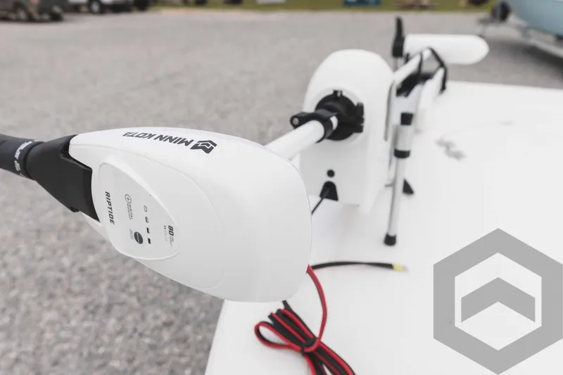 Slide: The Image of Close-up of Minn Kota motor on 2023 Tidewater 1910 Bay Max boat. - 24