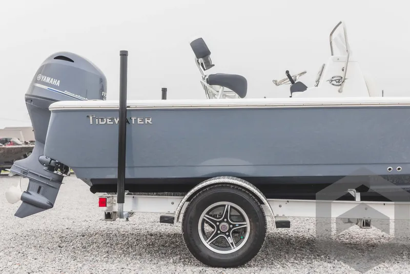 Slide: The Image of 2023 Tidewater 1910 Bay Max boat with Yamaha outboard motor on trailer. - 3