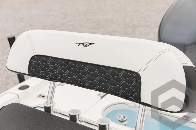 Slide: The Image of 2023 Tidewater 1910 Bay Max boat seat with black and white upholstery. - 38