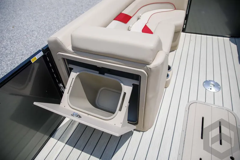 Slide: The Image of 2023 SunCatcher Select 322RC boat with built-in storage compartment. - 30