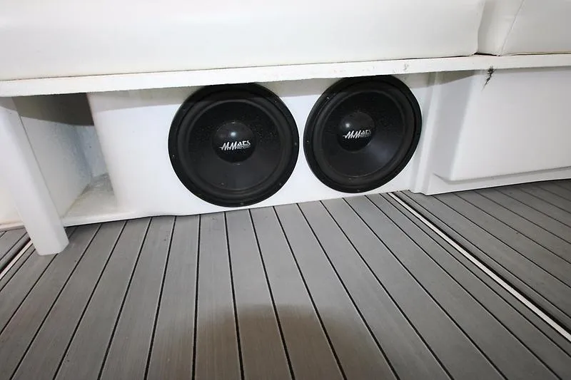 Slide: The Image of Dual speakers on the deck of a 1999 Silverton 392 Motor Yacht. - 20