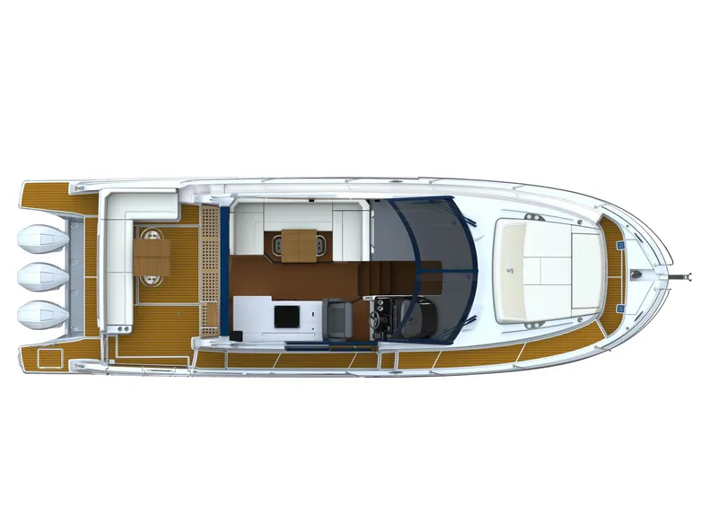 Slide: The Image of Top view of 2024 Beneteau Antares 12 boat layout with triple engines. - 18