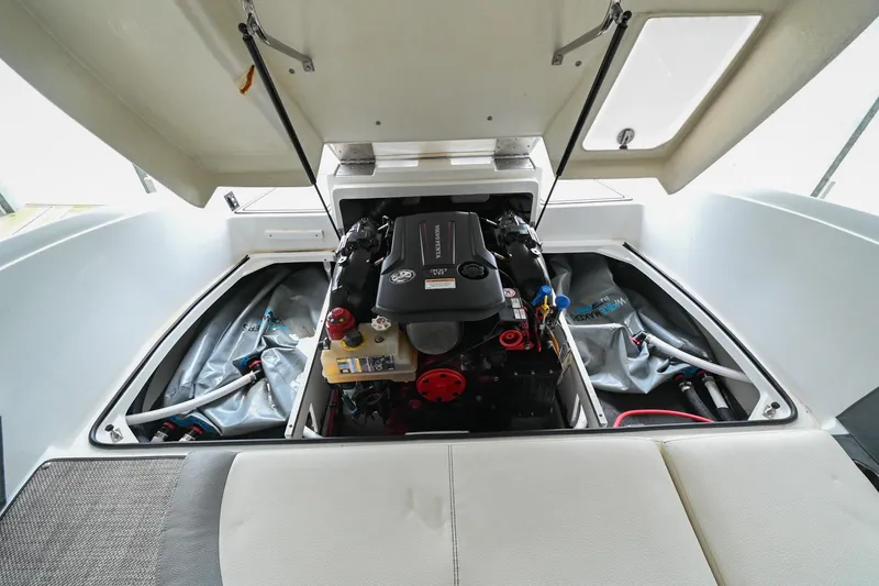 Slide: The Image of 2020 Cobalt CS23 boat engine compartment with open hatch. - 45