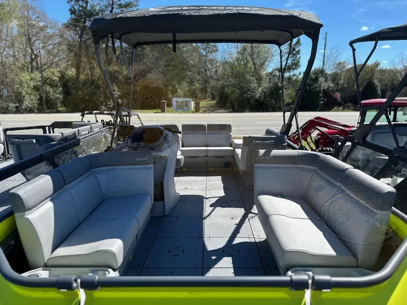 Slide: The Image of 2024 Sea-Doo SWITCH CRUISE 21FT 230HP pontoon boat with spacious seating and canopy. - 20