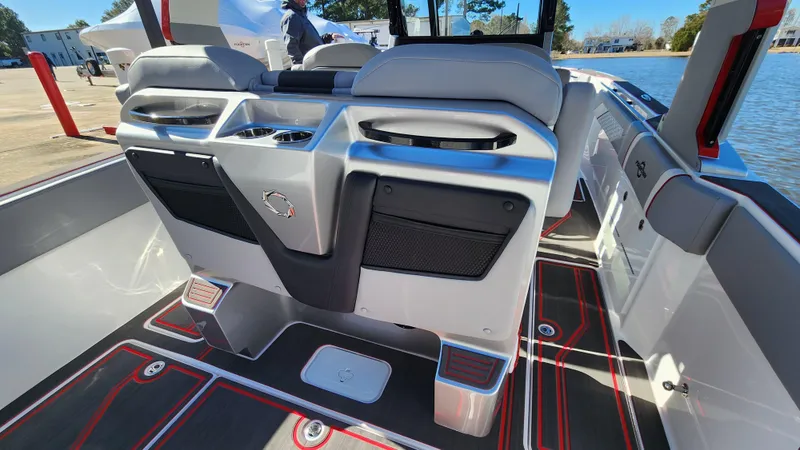 Slide: The Image of 2024 Fountain 38 SCX boat interior with modern seating and sleek design. - 7