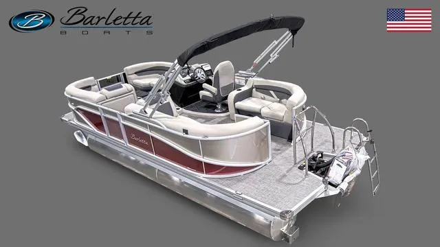 Slide: The Image of 2023 Barletta C20Q pontoon boat with plush seating and modern design. - 4