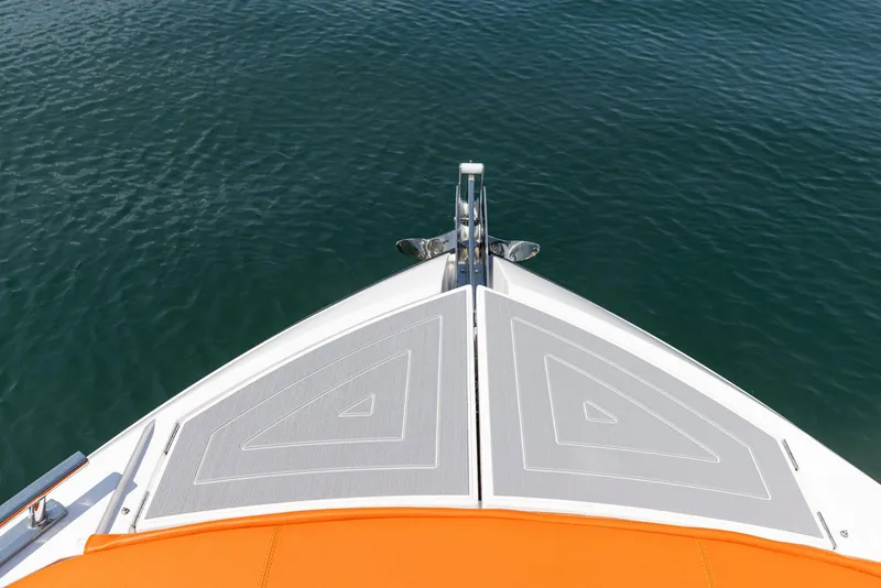 Slide: The Image of 2024 Rio Yachts Daytona 35 bow view on calm water. - 16