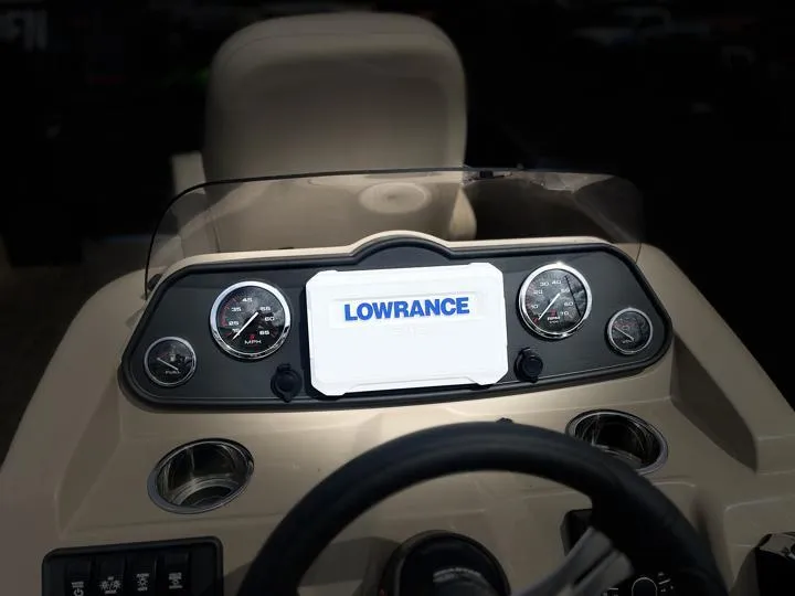 Slide: The Image of 2024 Bentley Pontoons Fish 203 Center Walk-Thru 3/4 Tube dashboard with Lowrance display. - 19