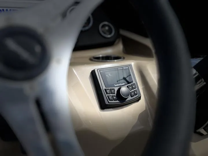 Slide: The Image of Close-up of the 2024 Bentley Pontoons Fish 203 Center Walk-Thru 3/4 Tube dashboard. - 20