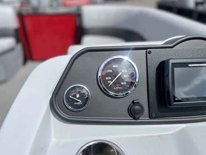 Slide: The Image of Close-up of 2024 Bentley Pontoons LE 160 CR dashboard with speedometer and fuel gauge. - 17