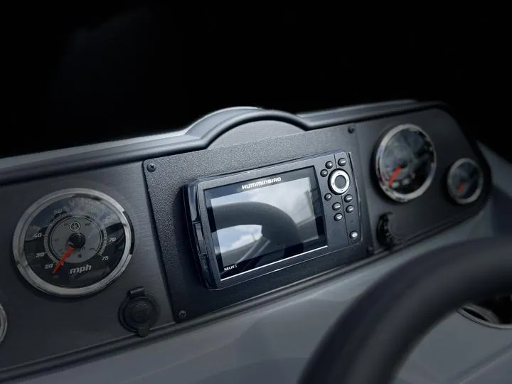 Slide: The Image of Dashboard of 2024 Bentley Pontoons LE 180 3 PT with Humminbird display. - 22