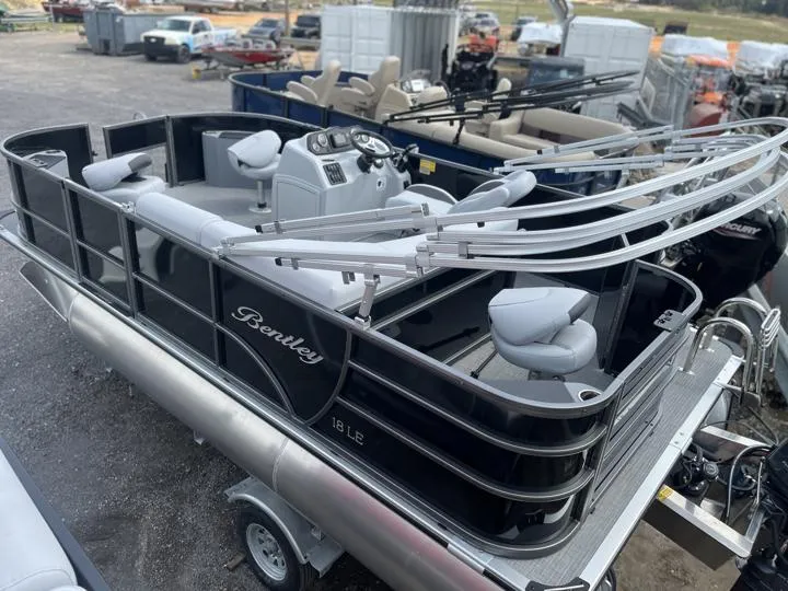 Slide: The Image of 2024 Bentley Pontoons LE 180 3 PT pontoon boat with sleek design and comfortable seating. - 4