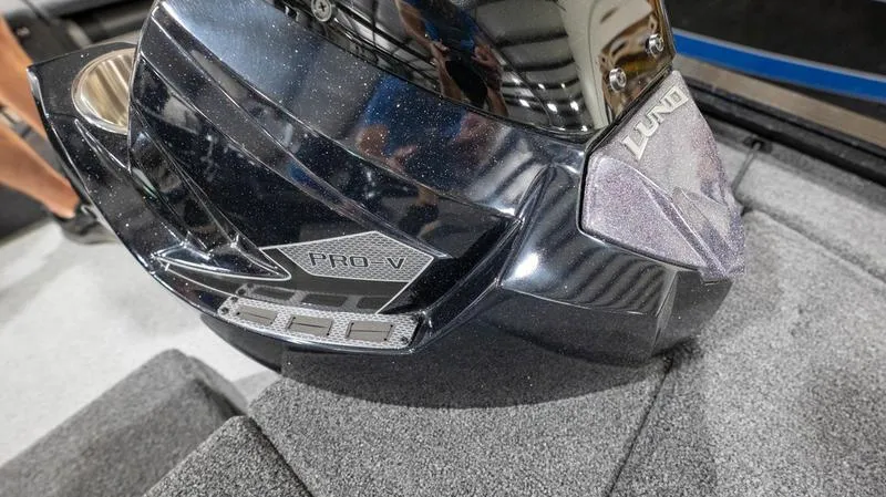 Slide: The Image of 2024 Lund 1875 Pro-V Bass XS boat engine close-up. - 33