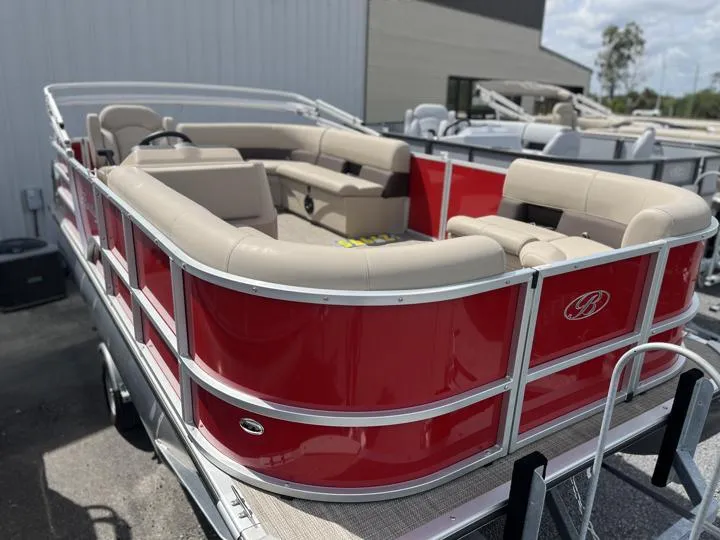 Slide: The Image of 2024 Bentley Pontoons LE 180 3 PT, red pontoon boat with beige seating. - 9