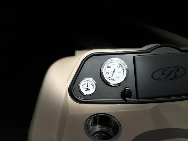Slide: The Image of Dashboard of 2024 Bentley Pontoons LE 180 CR with fuel and speed gauges. - 20