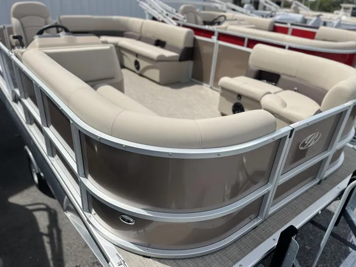 Slide: The Image of 2024 Bentley Pontoons LE 180 CR, beige interior, luxury pontoon boat. - 8