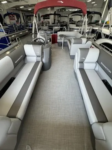 Slide: The Image of 2024 Bennington 20 SVL pontoon boat interior with spacious seating and modern design. - 9