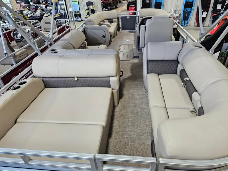 Slide: The Image of 2024 Sun Tracker Party Barge 22 RF XP3 interior with spacious seating and modern design. - 6