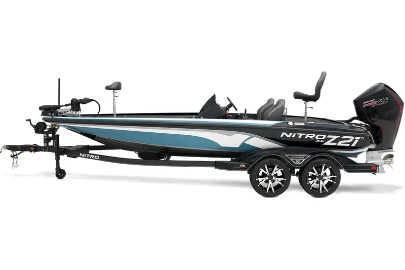Slide: The Image of 2024 Nitro Z21 XL boat with dual seats and powerful outboard motor. - 4