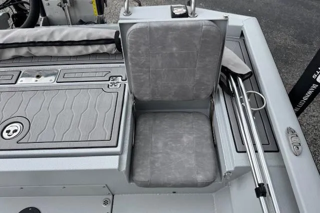 Slide: The Image of 2024 Avid 23 Fusion boat seat with gray upholstery and sleek design. - 14