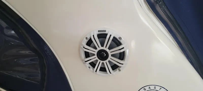 Slide: The Image of Close-up of a speaker on a 2004 Sea Ray 455 Sundancer boat. - 17