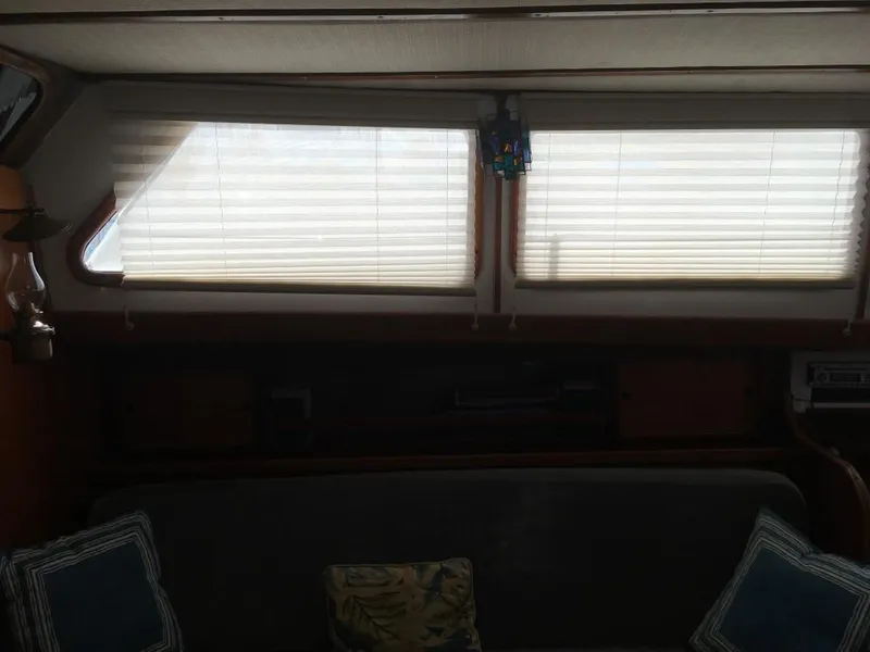 Slide: The Image of Interior of 1973 Hodgdon DOLPHIN 47 yacht with blinds and cushions. - 6