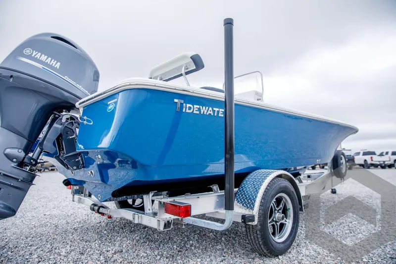 Slide: The Image of 2024 Tidewater 1910 Bay Max boat on a trailer with Yamaha outboard motor. - 10