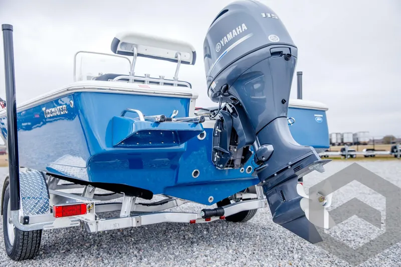 Slide: The Image of 2024 Tidewater 1910 Bay Max boat with Yamaha outboard motor on trailer. - 14