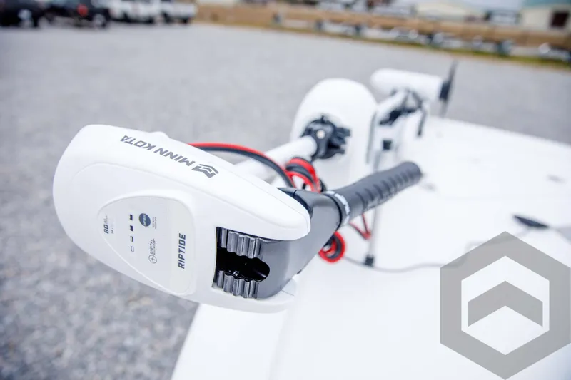 Slide: The Image of Close-up of Minn Kota Riptide motor on 2024 Tidewater 1910 Bay Max boat. - 25