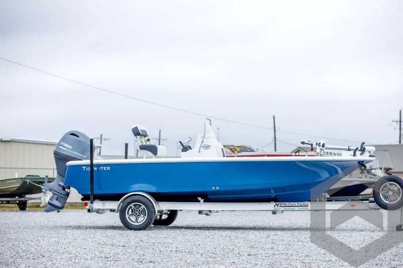 Slide: The Image of 2024 Tidewater 1910 Bay Max boat on a trailer, side view. - 4
