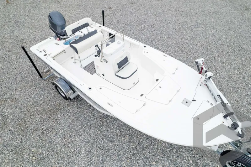 Slide: The Image of 2024 Tidewater 1910 Bay Max boat on a trailer, top view. - 49