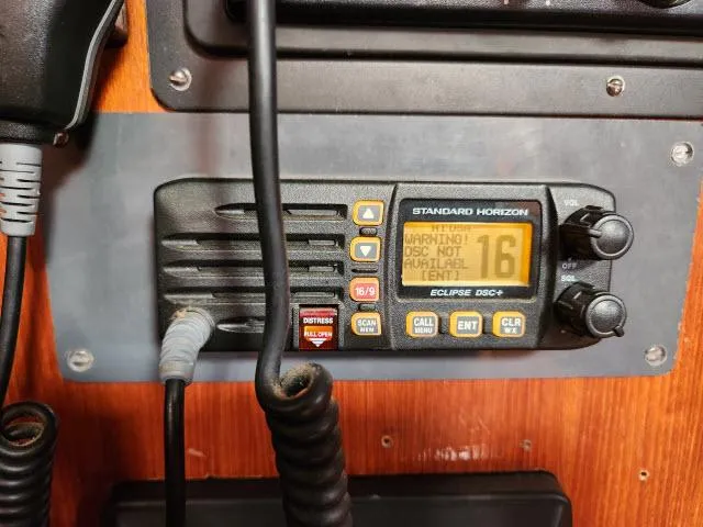 Slide: The Image of VHF radio on a 1984 Nautor Swan 391 sailboat. - 16