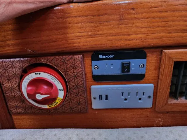Slide: The Image of Control panel on a 1984 Nautor Swan 391 yacht with power switches and outlets. - 22