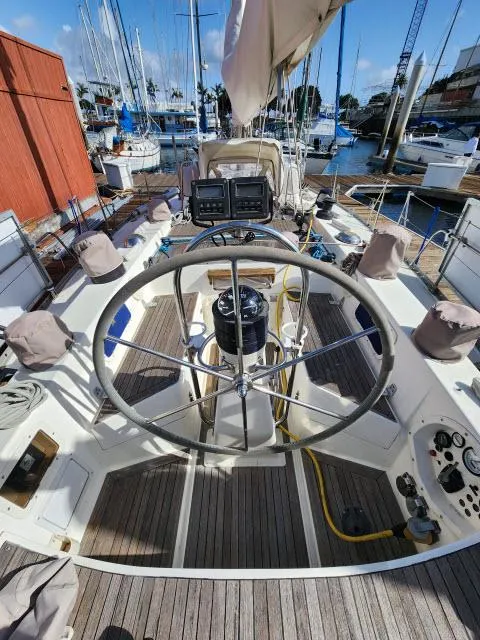 Slide: The Image of Cockpit of 1984 Nautor Swan 391 sailboat docked at marina. - 37