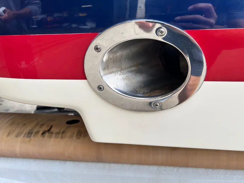 Slide: The Image of Close-up of 2022 Chris-Craft Launch 27 exhaust port. - 36