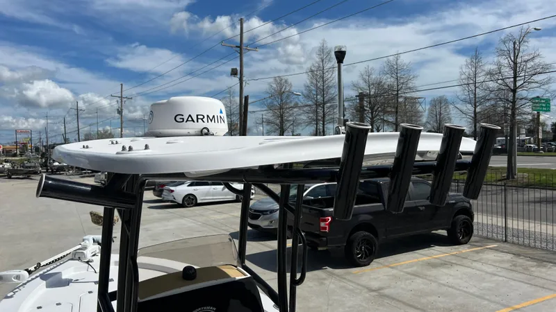 Slide: The Image of 2019 Sportsman 227 MASTERS Platinum boat with Garmin radar and rod holders. - 22