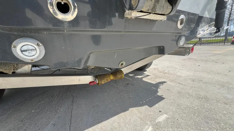 Slide: The Image of Close-up of the 2019 Sportsman 227 MASTERS Platinum boat's stern and exhaust. - 7